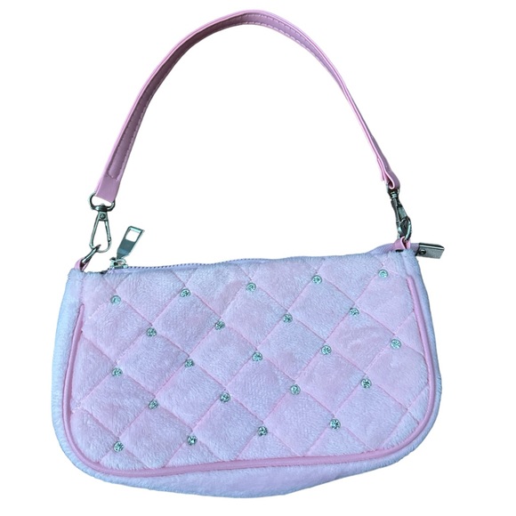 Cutest y2K fuzzy pink & rhinestone/gem sparkly purse! - Picture 2 of 4